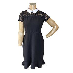 Shelby & Palmer Black w/ White Collar Dress Sz 8 Lace, Ruffle, Flower Trim 113V